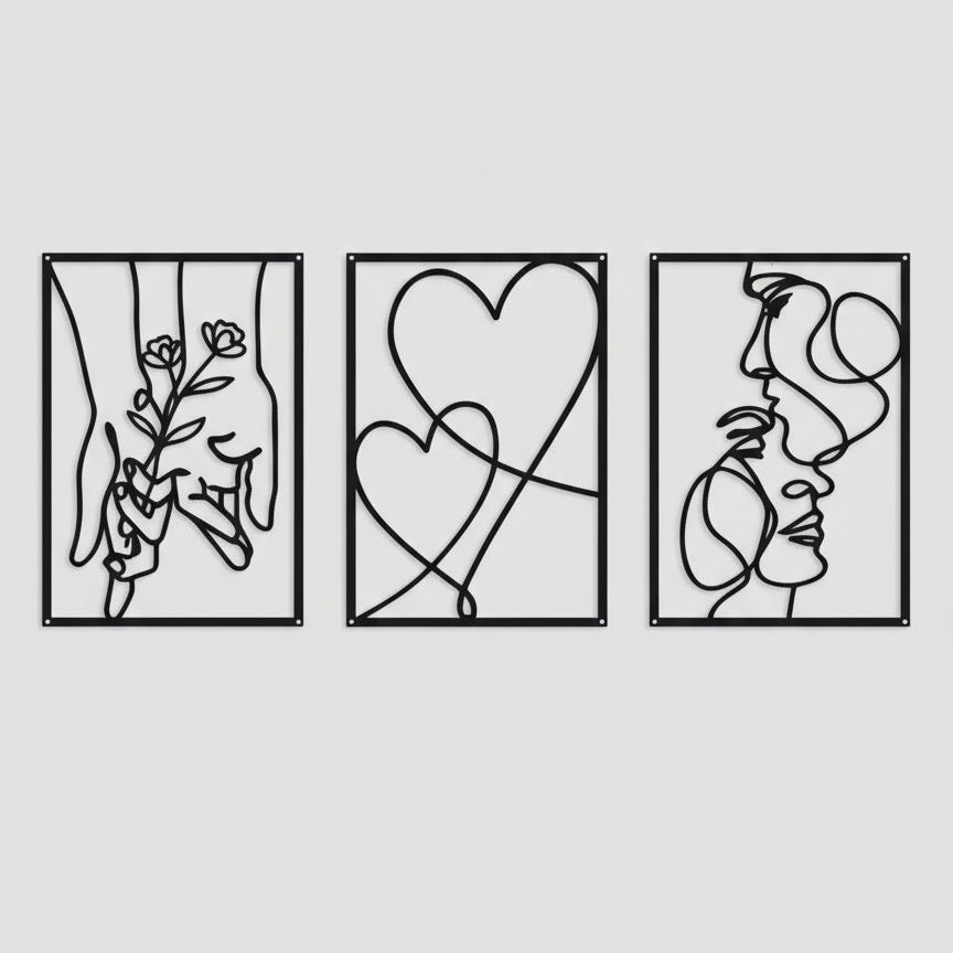 Décoration Murale Triptyque Line Art Amour