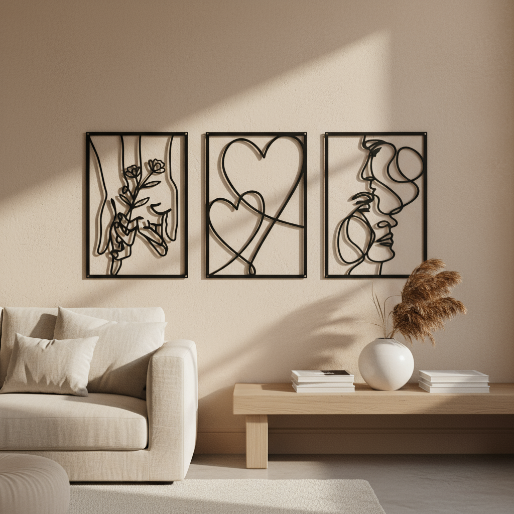 Décoration Murale Triptyque Line Art Amour
