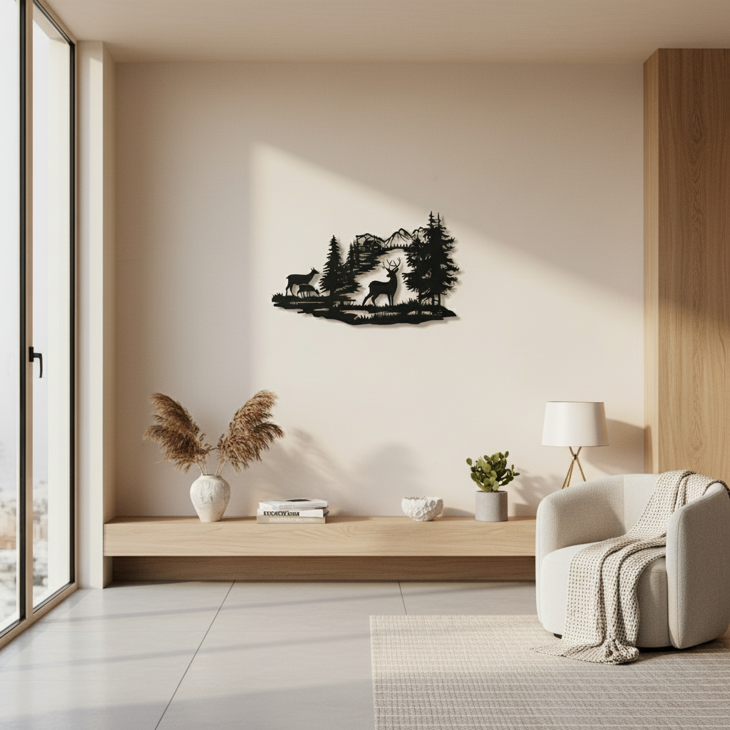 Wall Art Deer Scene in the Forest: Escape and Wild Nature