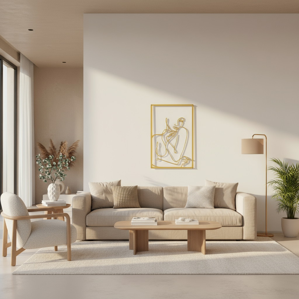 Wall Decor: Feminine Contemplation, Line Art, Minimalist Thinker