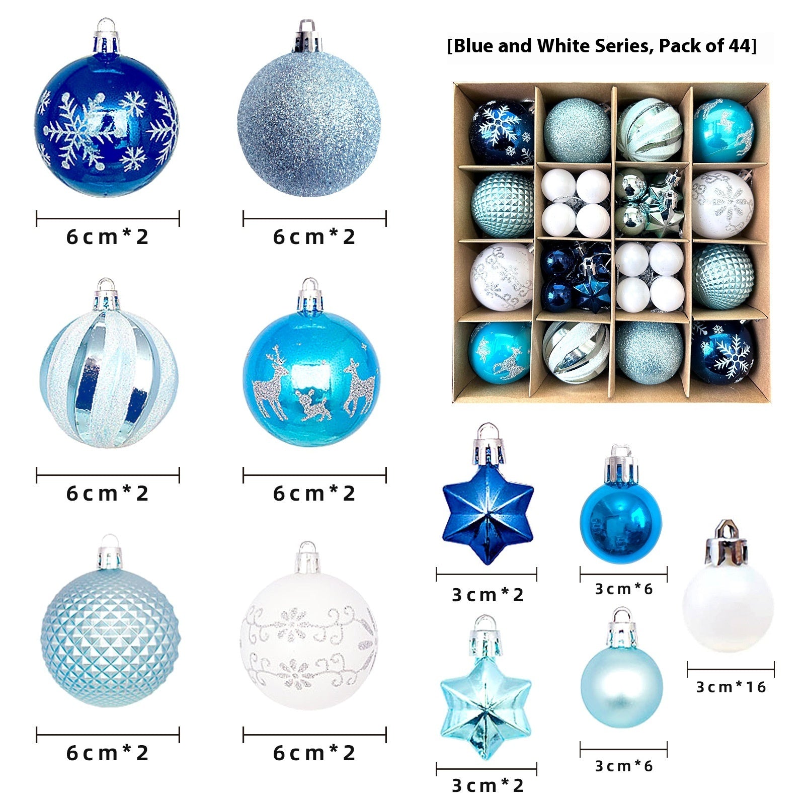 Set of 27-Piece Frosted Christmas Baubles in Blue and Silver