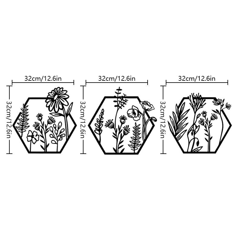 Floral Hexagon Triptych Wall Decoration