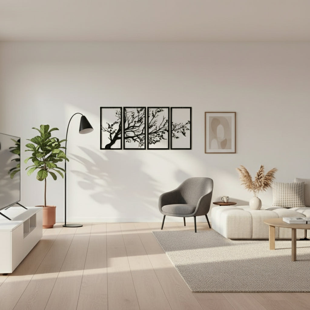 Four-Panel Flowering Branch Wall Art