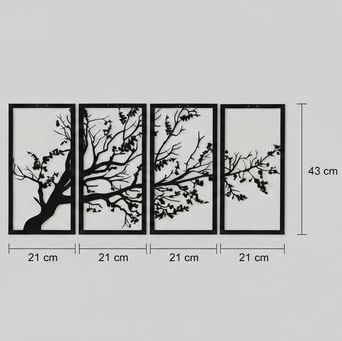 Four-Panel Flowering Branch Wall Art