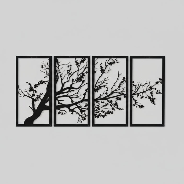 Four-Panel Flowering Branch Wall Art