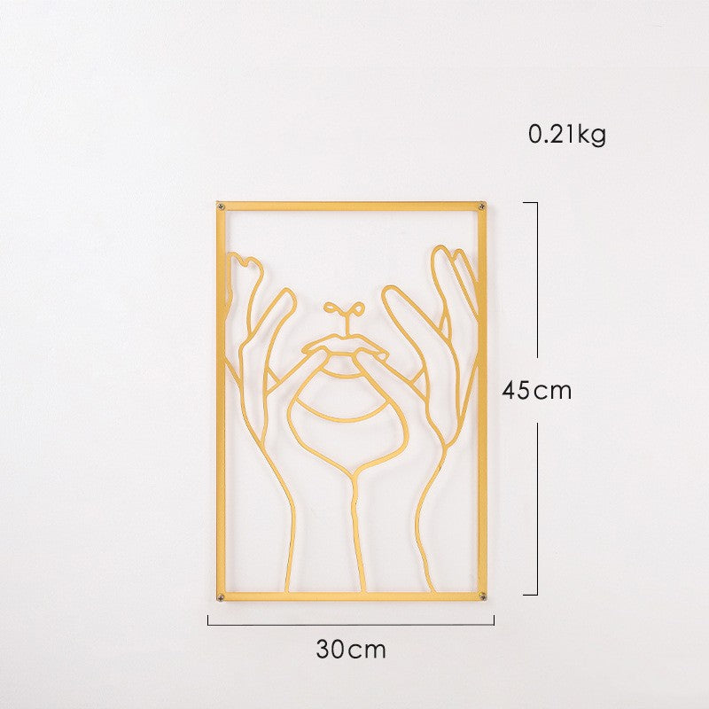 Minimalist Line Art Floral Protection Wall Decoration in Metal