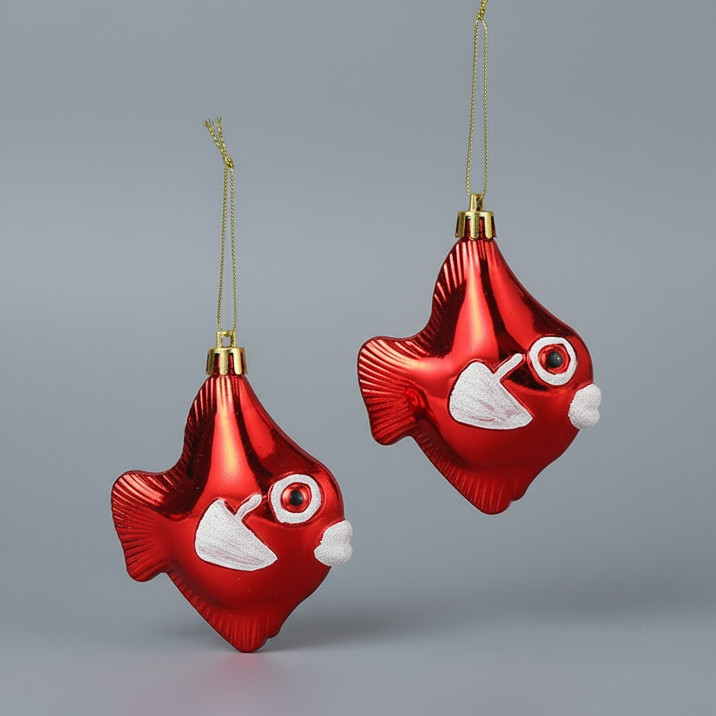 Whimsical Christmas Decoration: Lacquered Goldfish, Set of 2 Hanging Ornaments