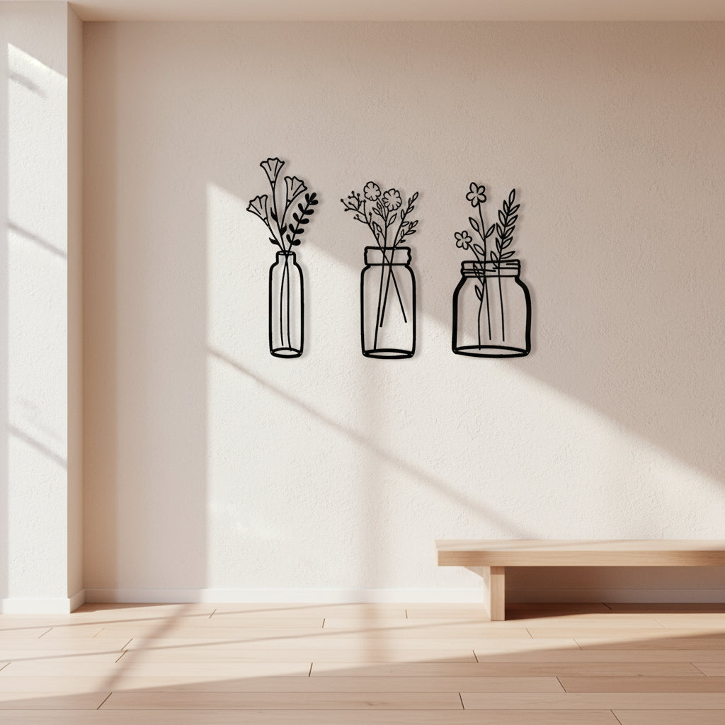 Ensemble Décoration Murale Triptyque Floral Minimaliste