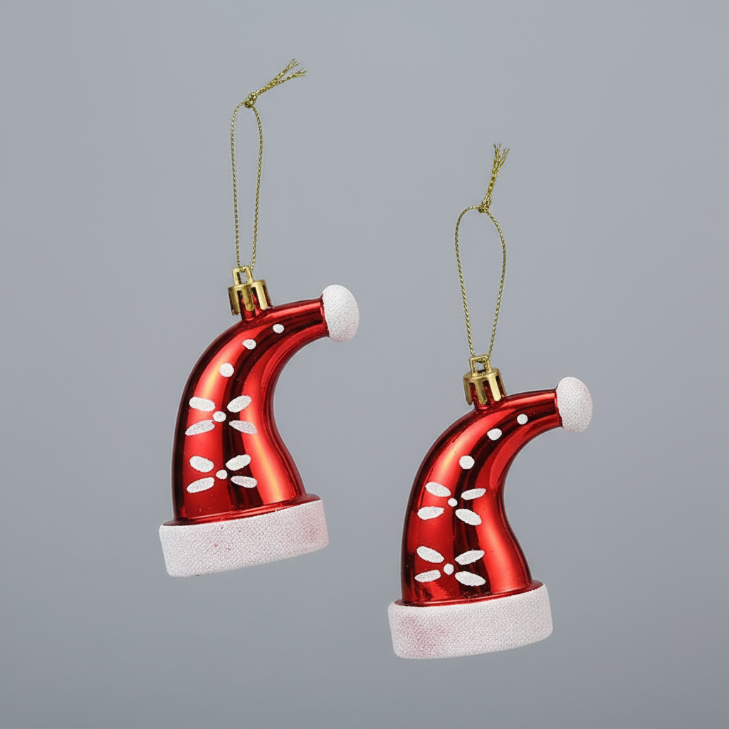 Hanging Decorations Glittering Santa Hat Set of 2 Pieces
