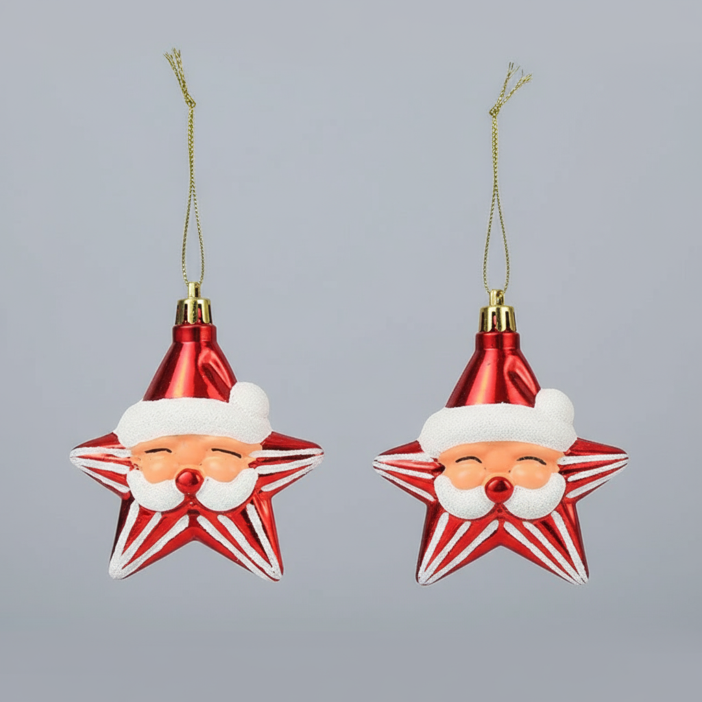 Christmas Decoration Combination Star Santa Claus Set of 2 Hanging Ornaments