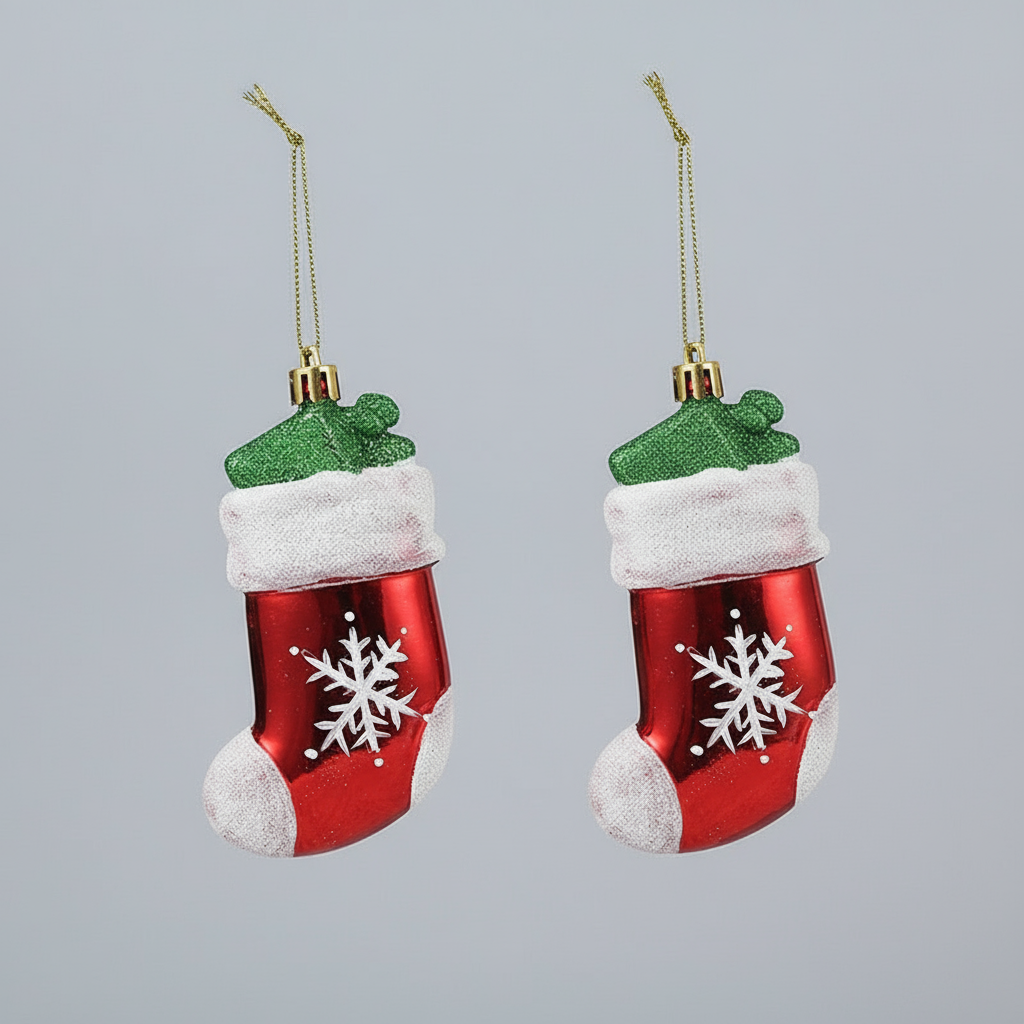 Classic Christmas Stocking Decoration Snowflake Set of 2 Hanging Ornaments