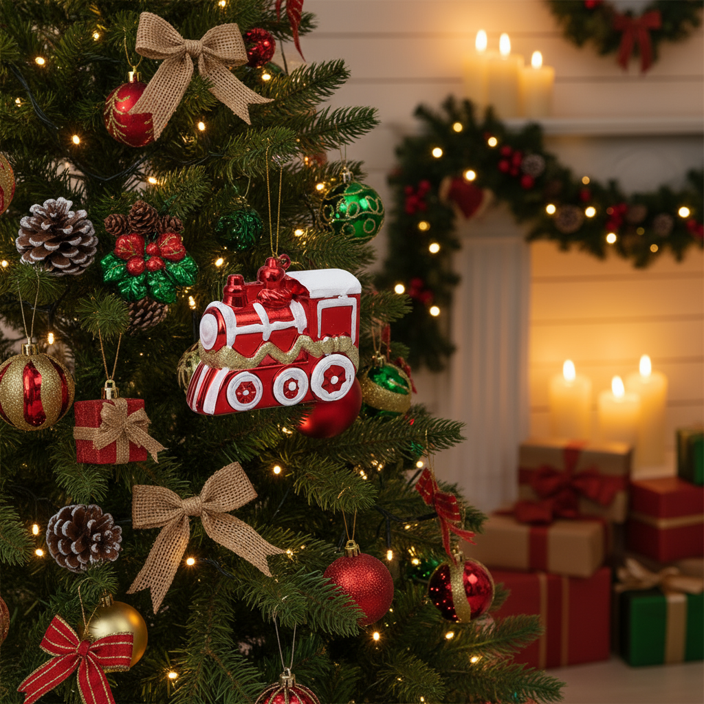 Christmas Decoration - Festive Locomotive Themed Hanging Ornament