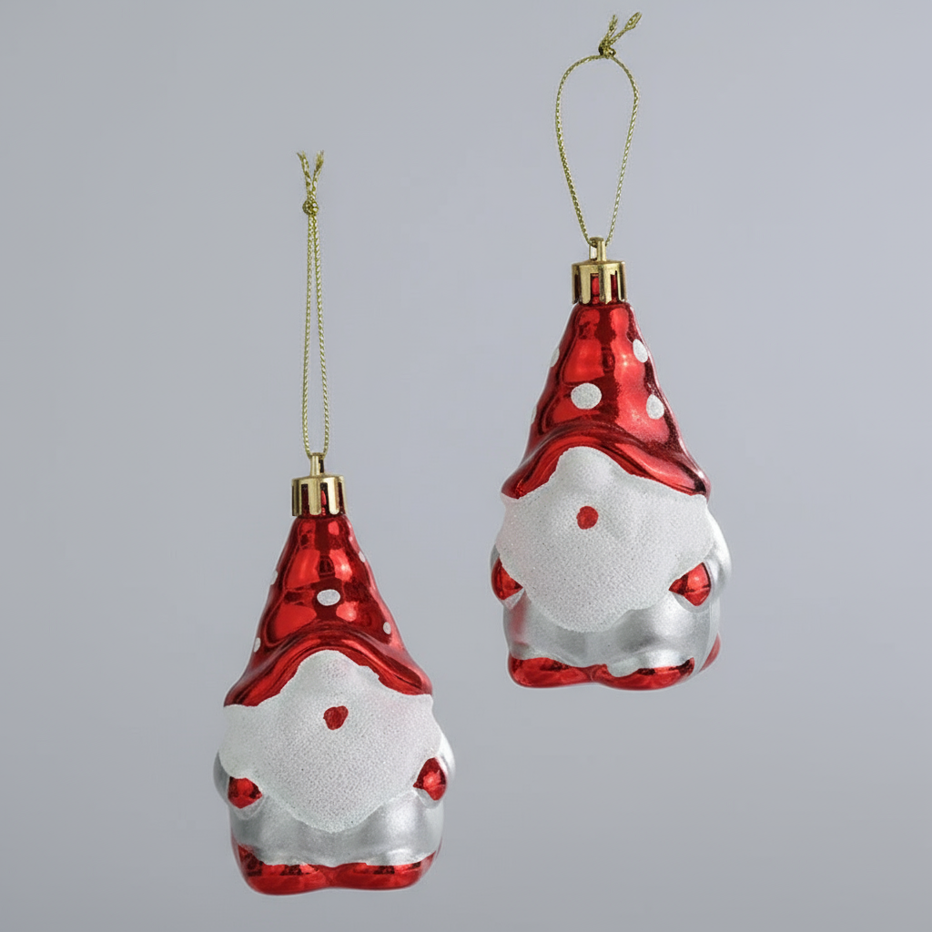 Hanging Gnome/Dwarf Holiday Decoration Set of 2 Sparkling Pieces
