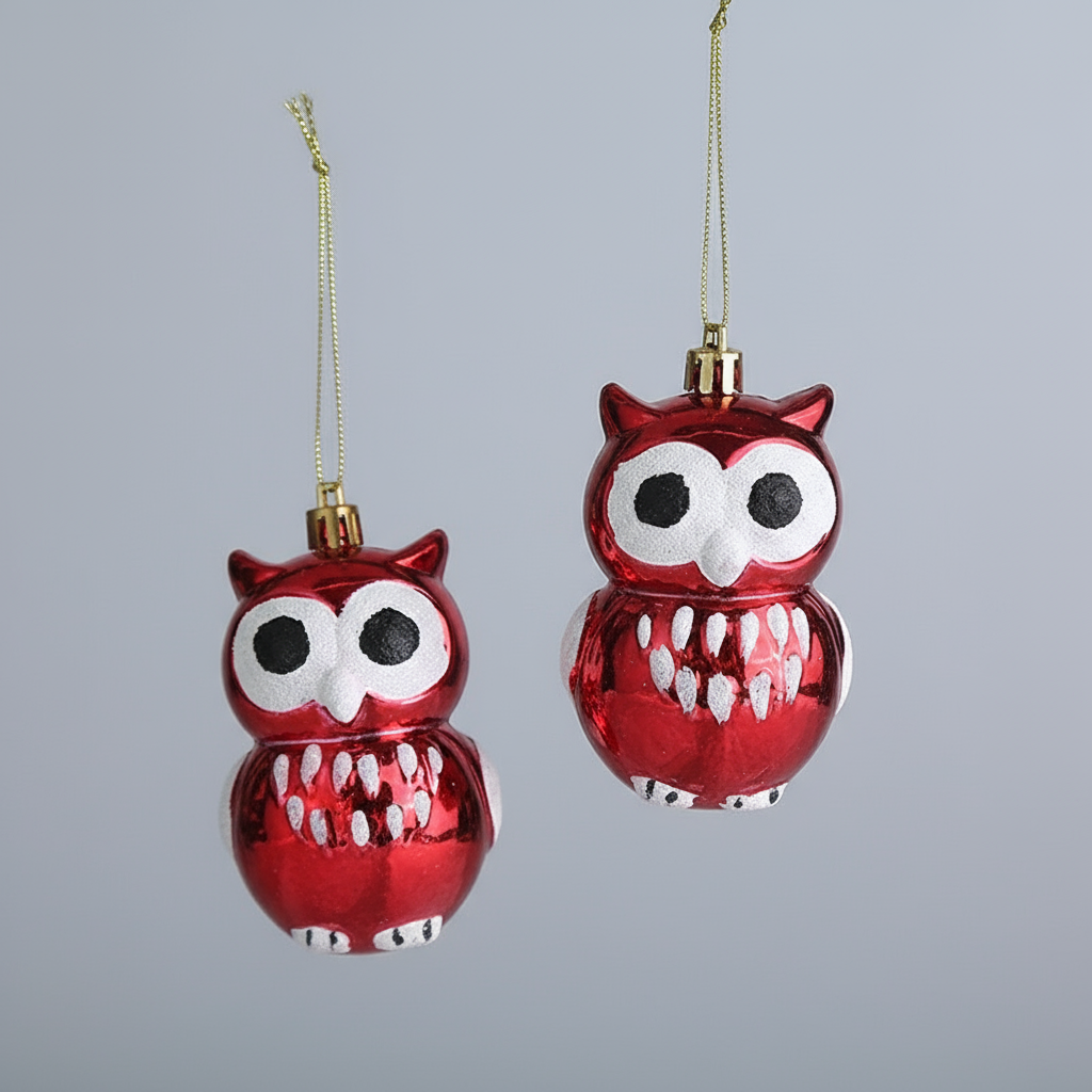 Glittering Night Owl Hanging Decoration Set of 2 Pieces
