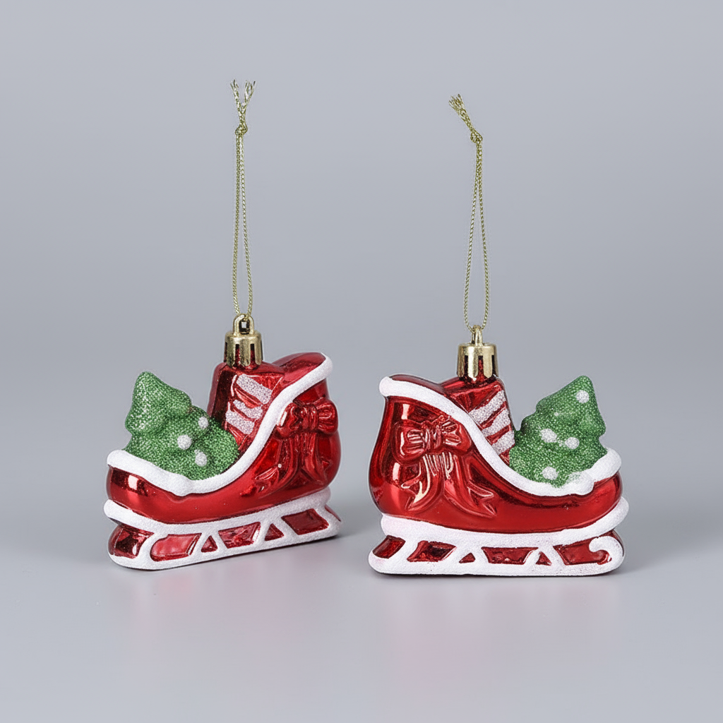 Sporty Christmas Decoration - Festive Ice Skating - Set of 2 Hanging Ornaments