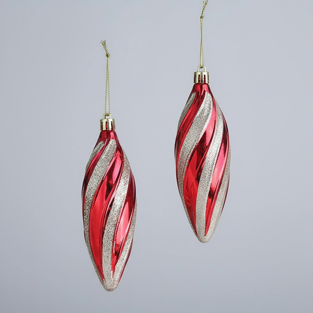 Slender Christmas Decoration Sparkling Twists Set of 2 Teardrop Ornaments