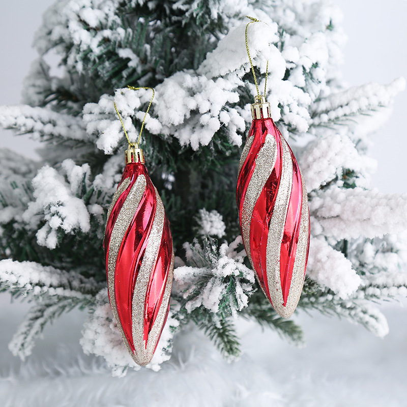 Slender Christmas Decoration Sparkling Twists Set of 2 Teardrop Ornaments