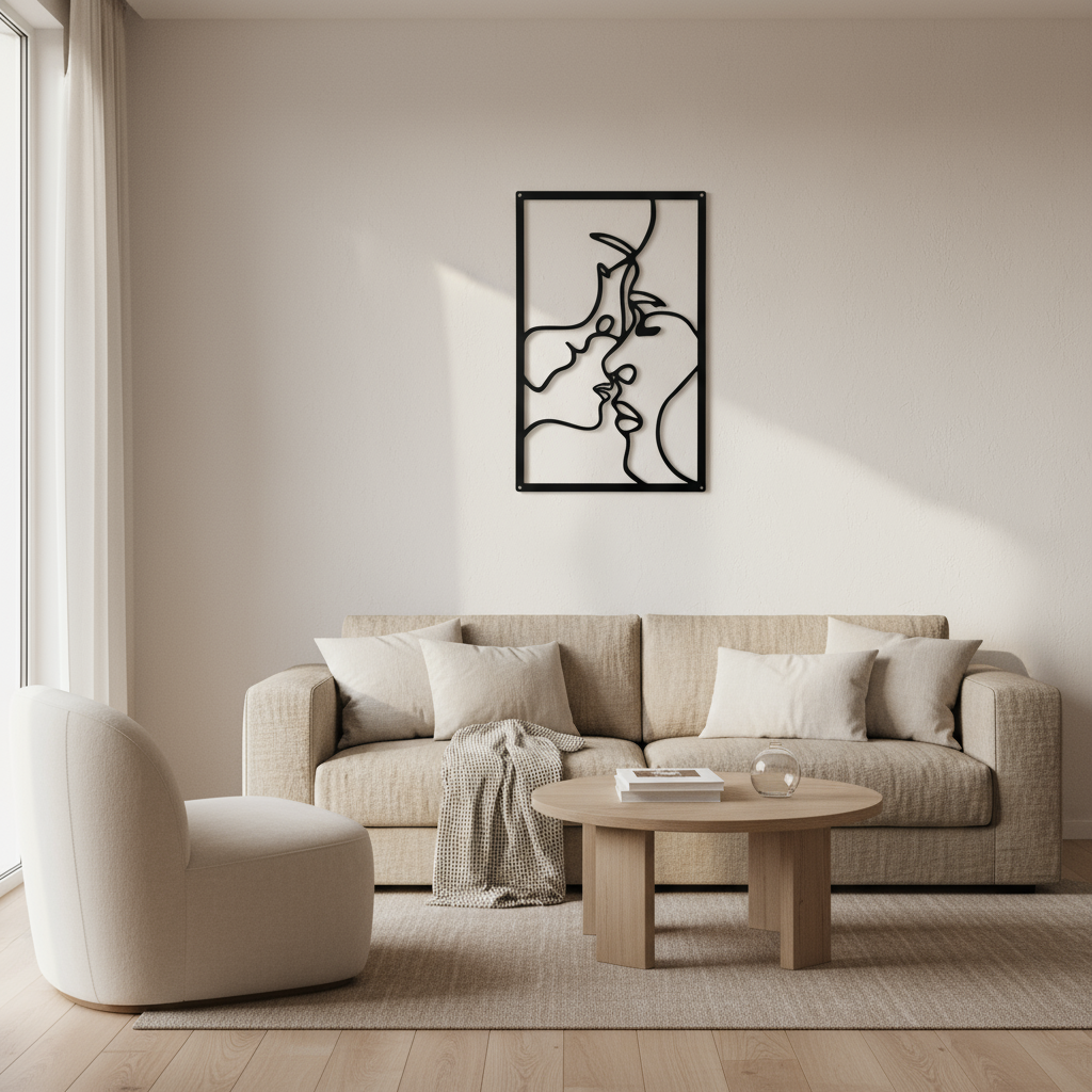 Wall Decoration The Kiss Line Art Romantic and Passionate