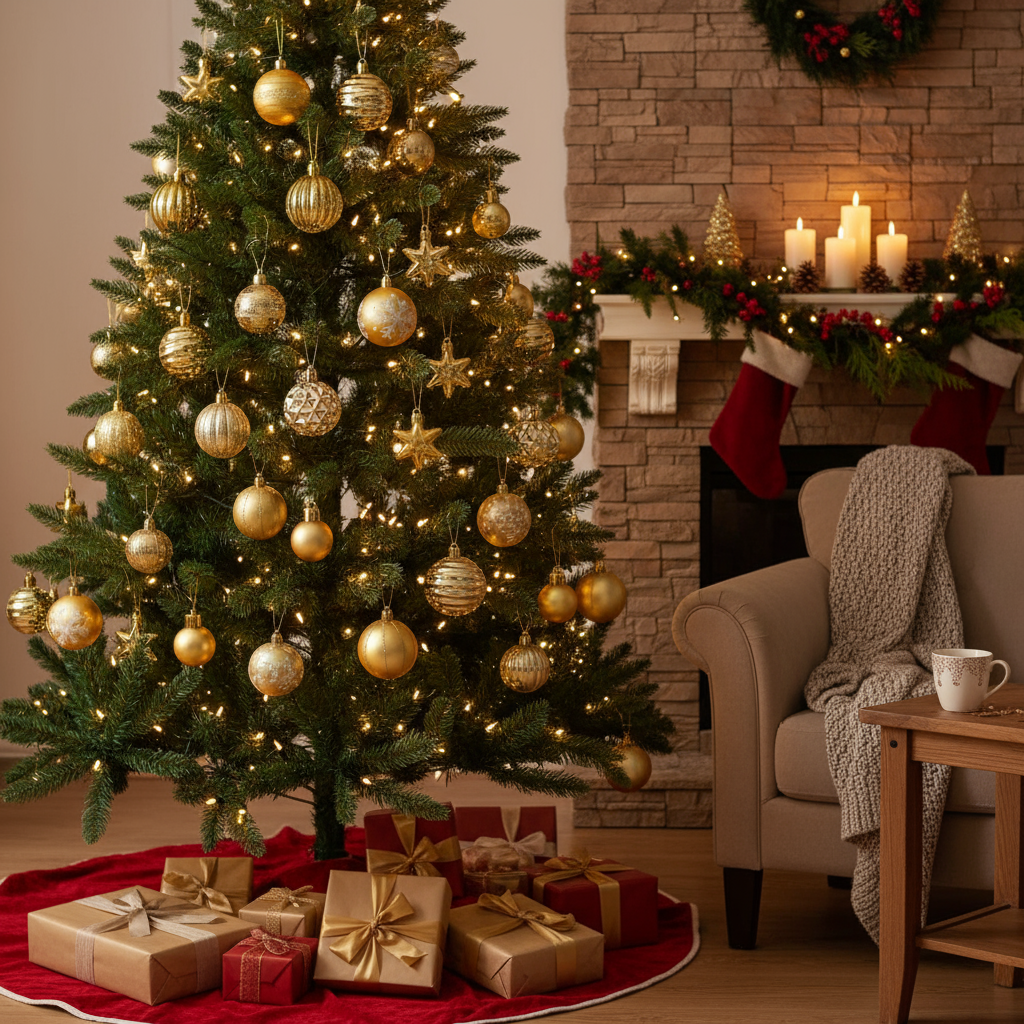 16-Piece Classic Christmas Decoration Set, Glittering Gold