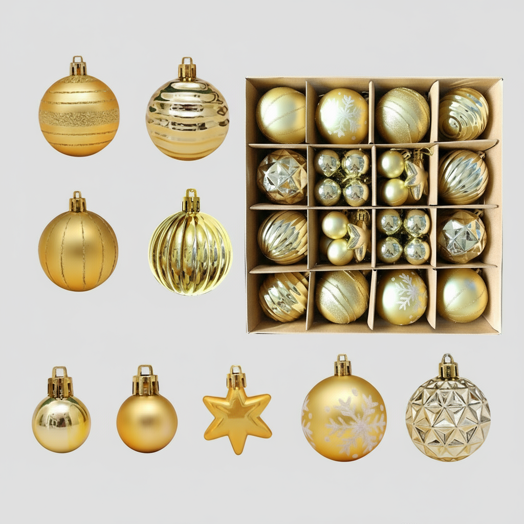 16-Piece Classic Christmas Decoration Set, Glittering Gold