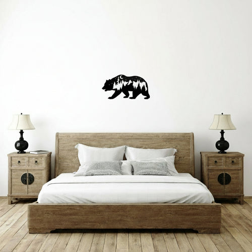 Décoration Murale Ours de Forêt Nocturne Silhouette Métal Paysage Nature