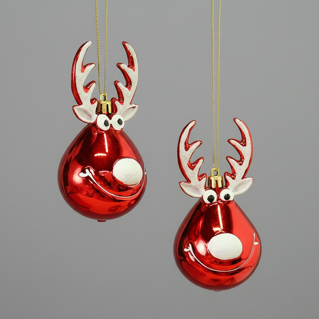 Funny and Sparkling Reindeer Hanging Decoration Set of 2 Pieces