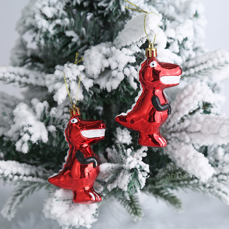 Glittering Christmas T-Rex Hanging Decoration Set of 2 Pieces