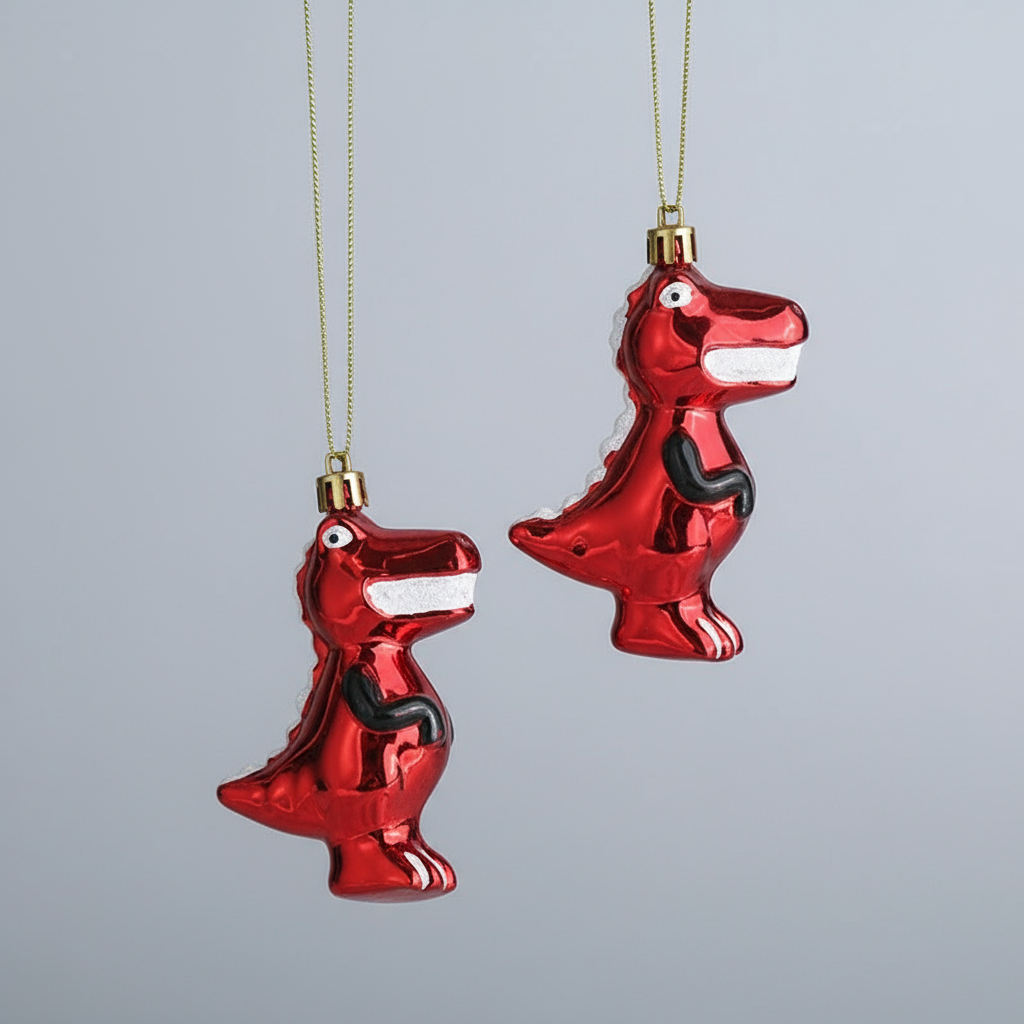 Glittering Christmas T-Rex Hanging Decoration Set of 2 Pieces