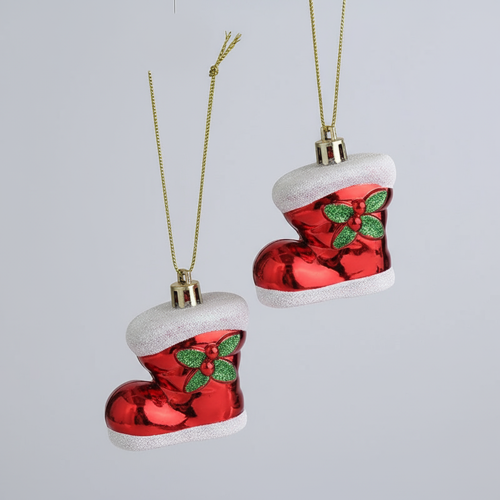 Festive Christmas Decoration Santa Boots Set of 2 Hanging Ornaments
