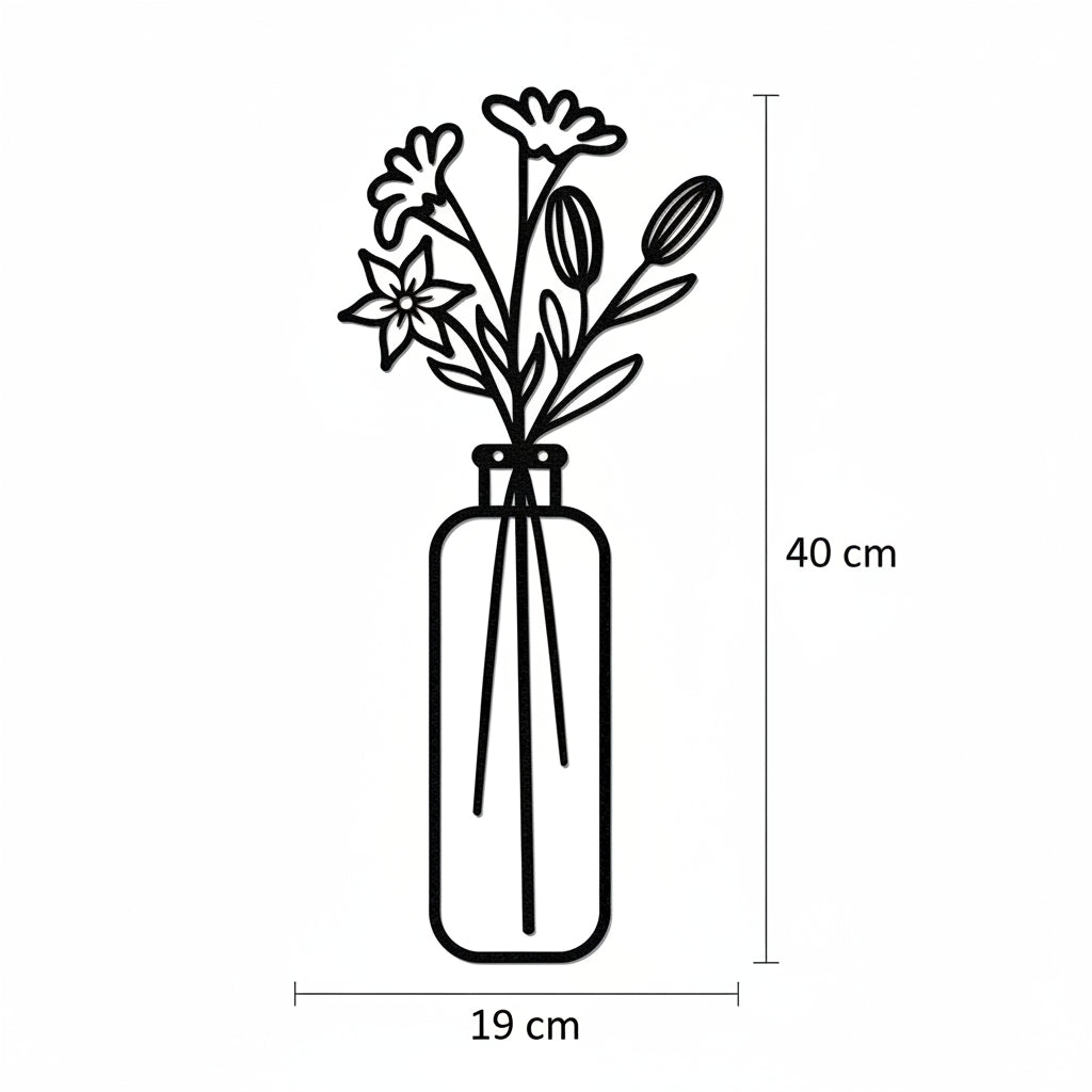 Minimalist Bouquet Wall Decor in Vase with Botanical Lines
