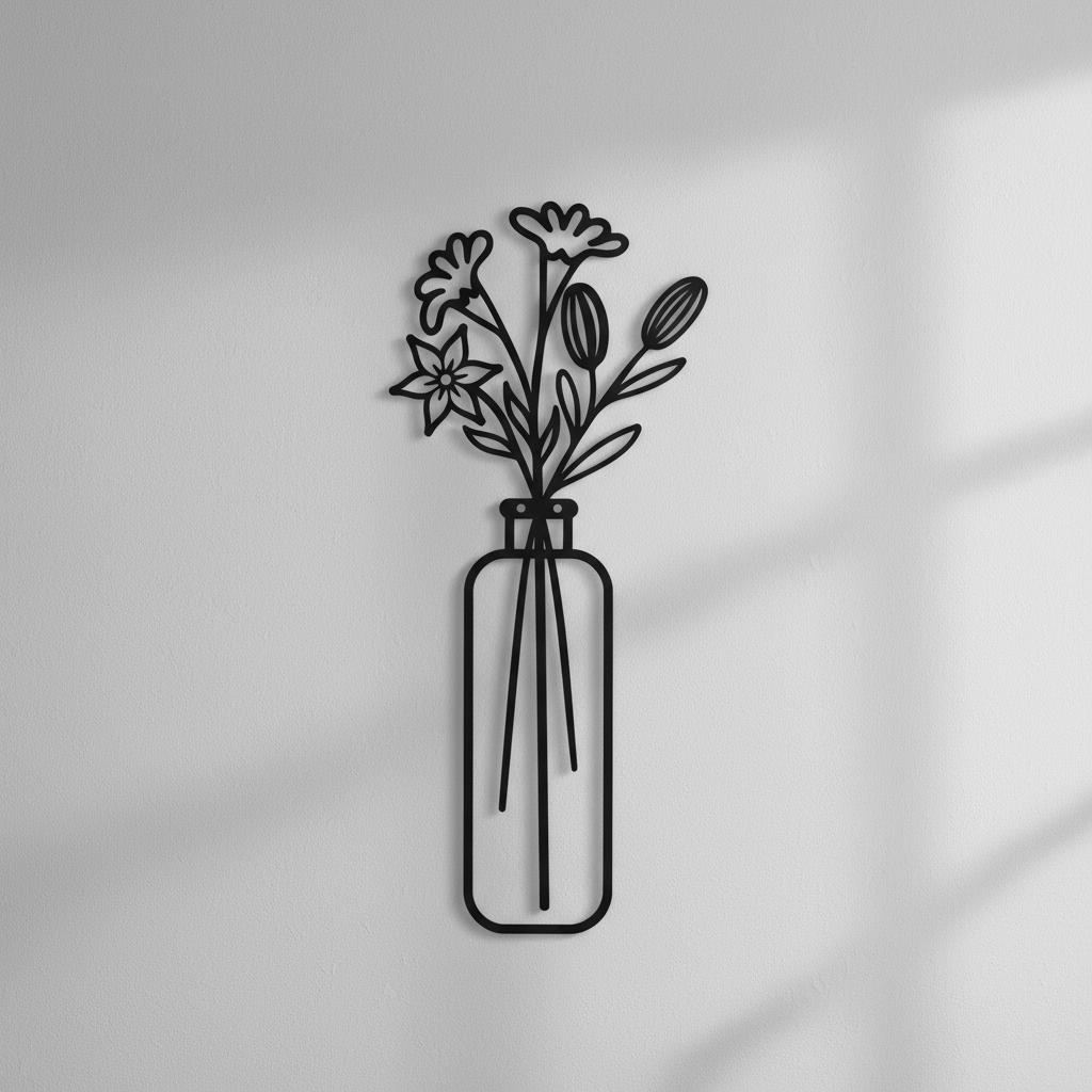 Décoration Murale Bouquet Minimaliste dans Vase Lignes Botaniques