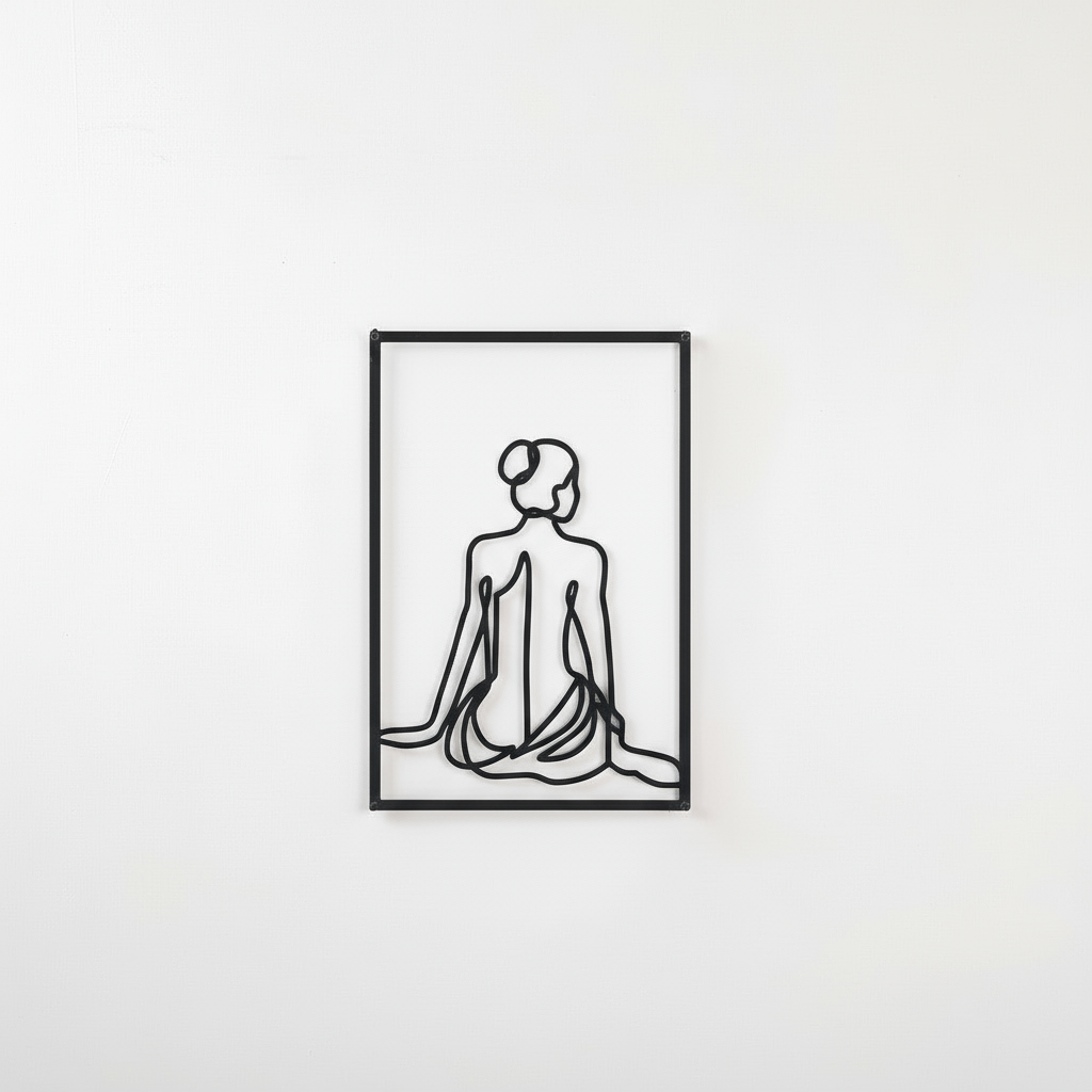 Nude Female Wall Art, Sitting with Her Back to Us - Calm and Meditative Line Art