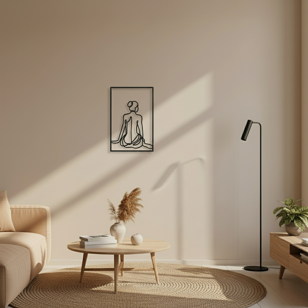 Nude Female Wall Art, Sitting with Her Back to Us - Calm and Meditative Line Art