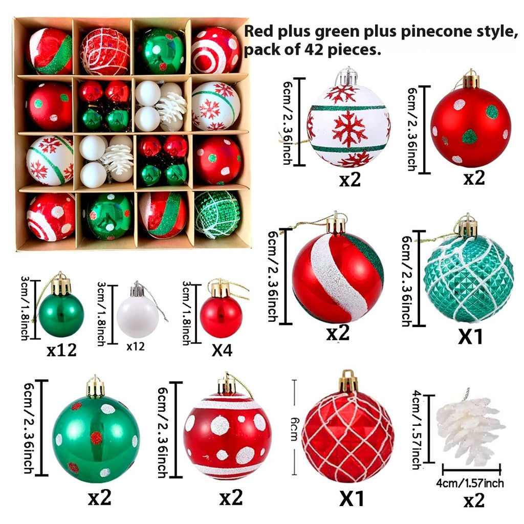 Set of 24 Bright Traditional Christmas Baubles in Red, Green and White
