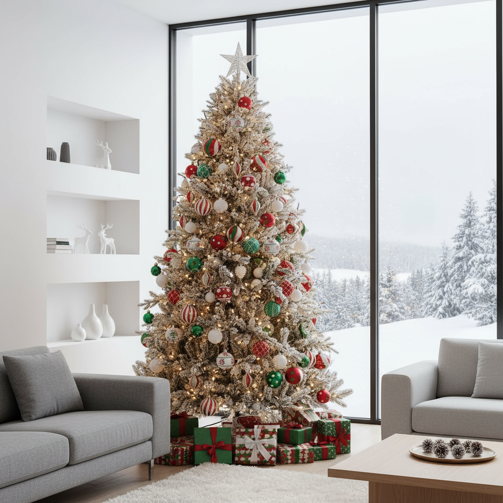 Set of 24 Bright Traditional Christmas Baubles in Red, Green and White