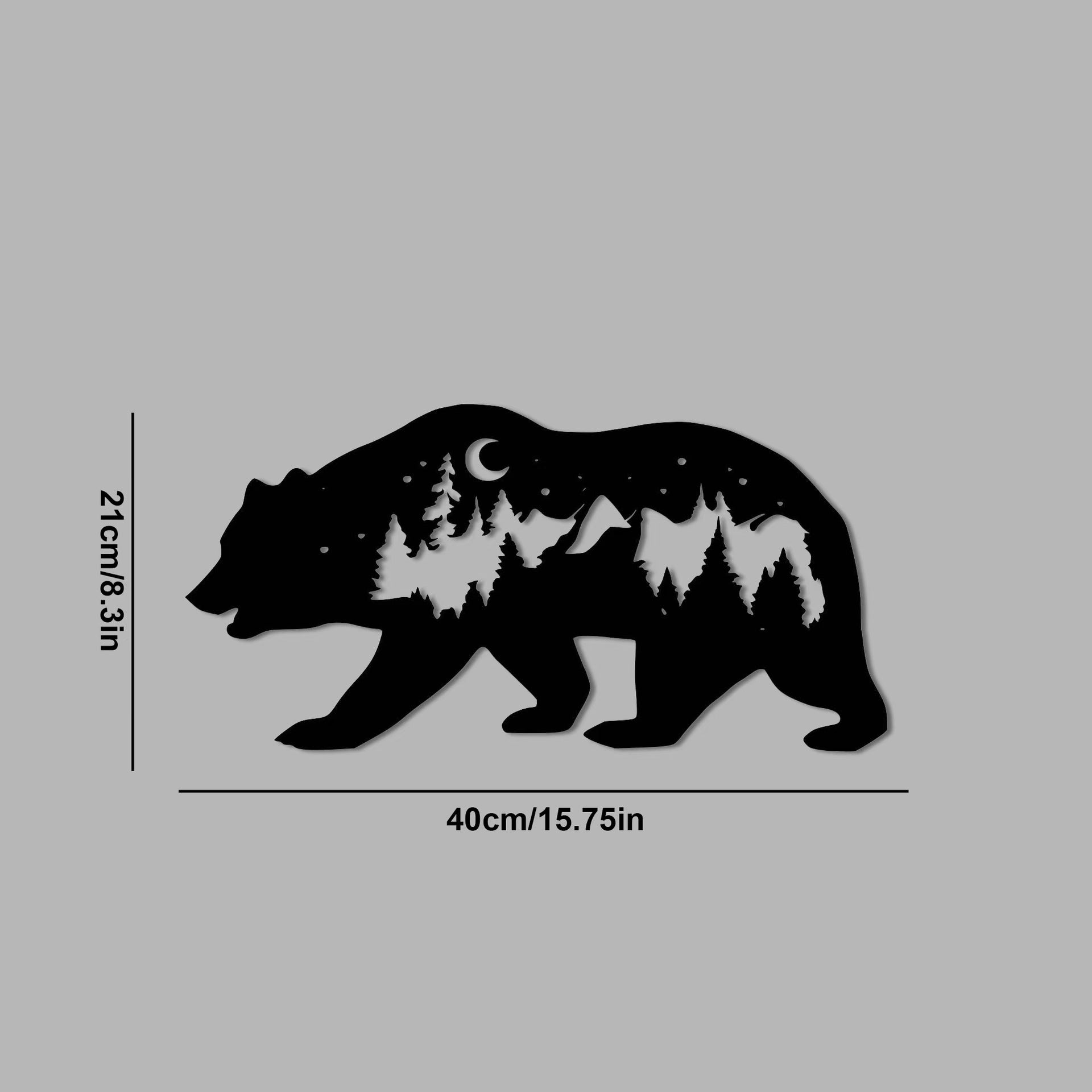 Nighttime Forest Bear Wall Art, Metal Silhouette, Nature Landscape