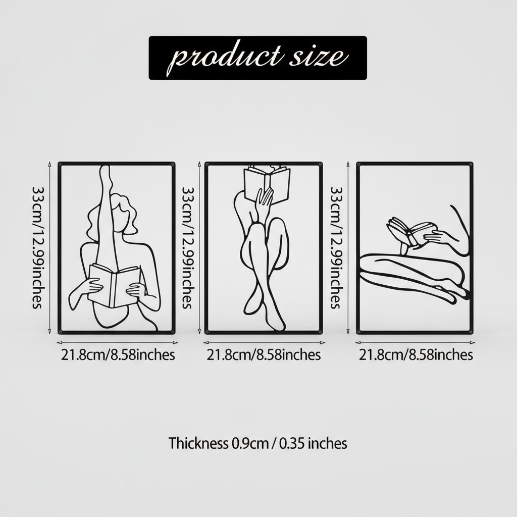 Decorative Triptych The Art of Reading Minimalist Line Art Metal