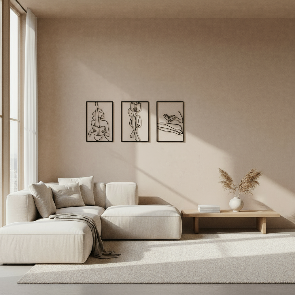 Decorative Triptych The Art of Reading Minimalist Line Art Metal