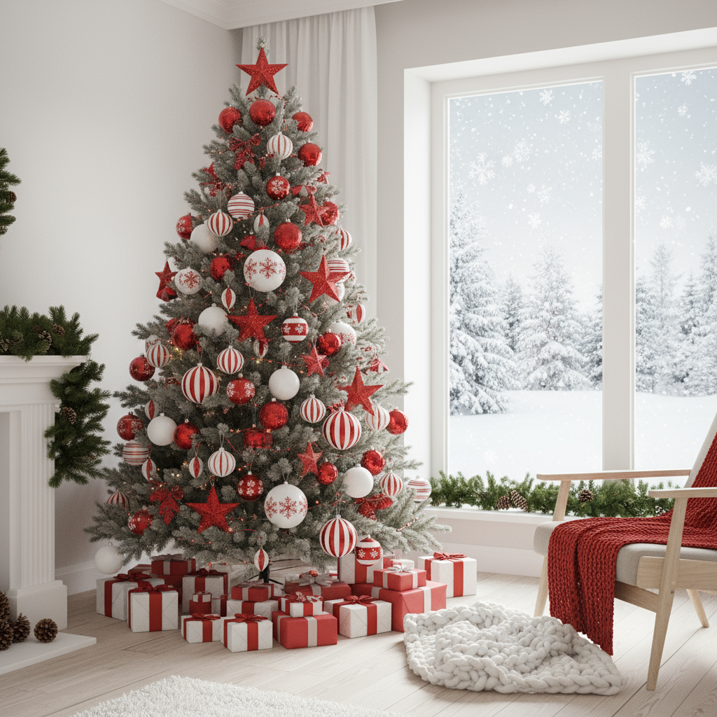 27-Piece Classic Pop Christmas Bauble Set, Red and White