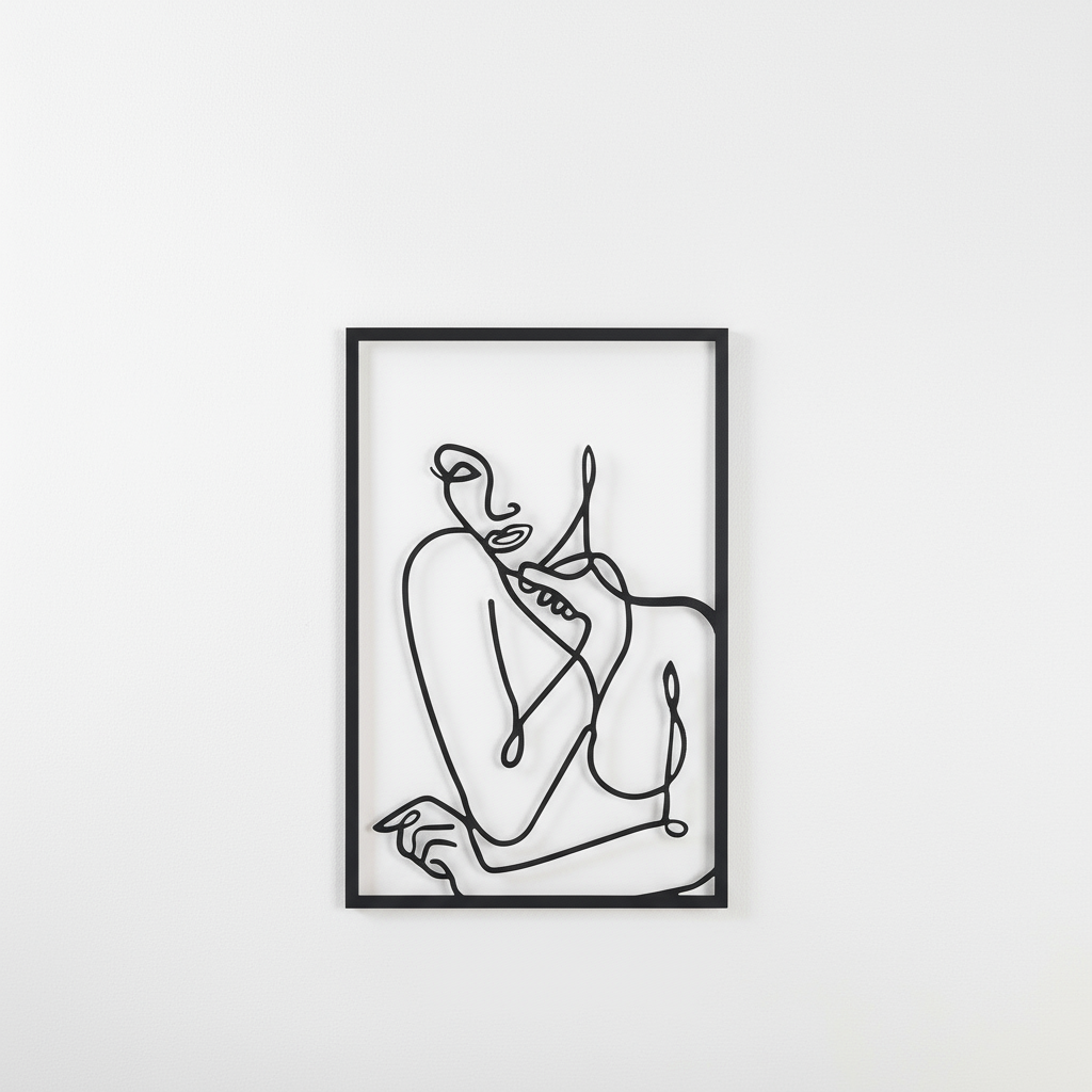 Wall Decor: Feminine Contemplation, Line Art, Minimalist Thinker