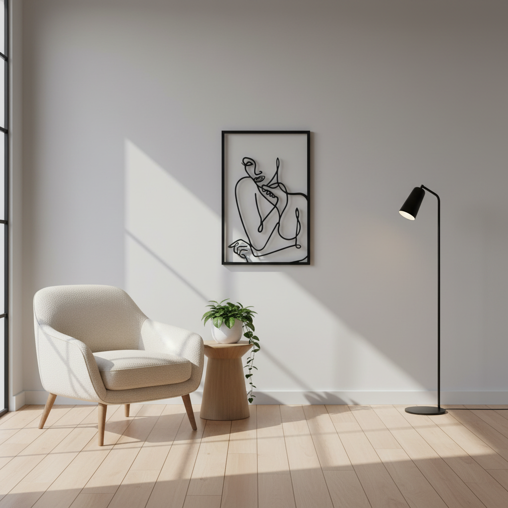 Décoration Murale Contemplation Féminine Line Art Penseur Minimaliste