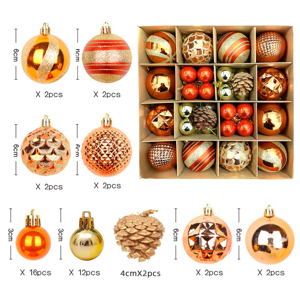 Warm &amp; Festive 16-Piece Christmas Bauble Set in Bright Orange, Copper and Gold