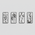 Quadriptyque Décoratif Essence Florale Féminine Line Art Botanique Métal