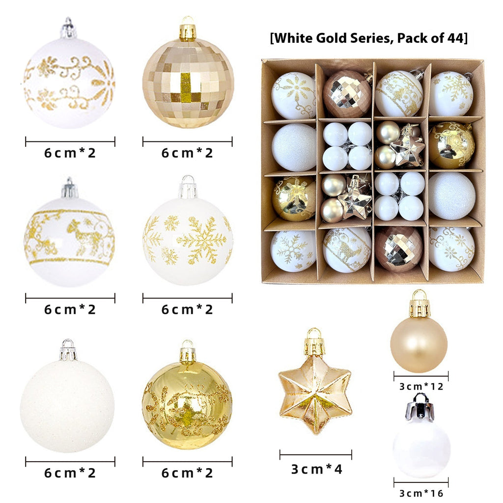 Luxury Winter Christmas Bauble Set, 27 Pieces, White &amp; Gold