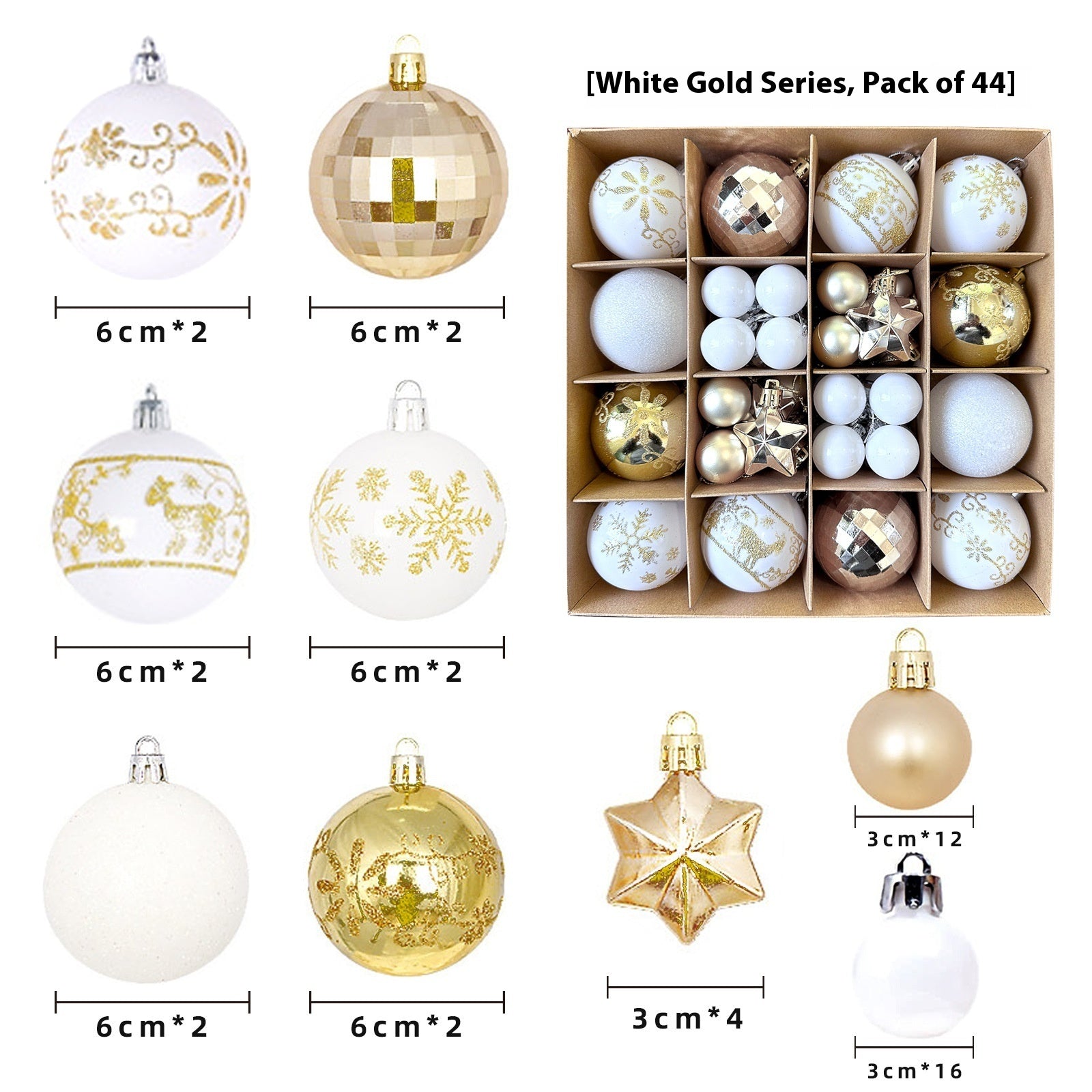 Luxury Winter Christmas Bauble Set, 27 Pieces, White &amp; Gold