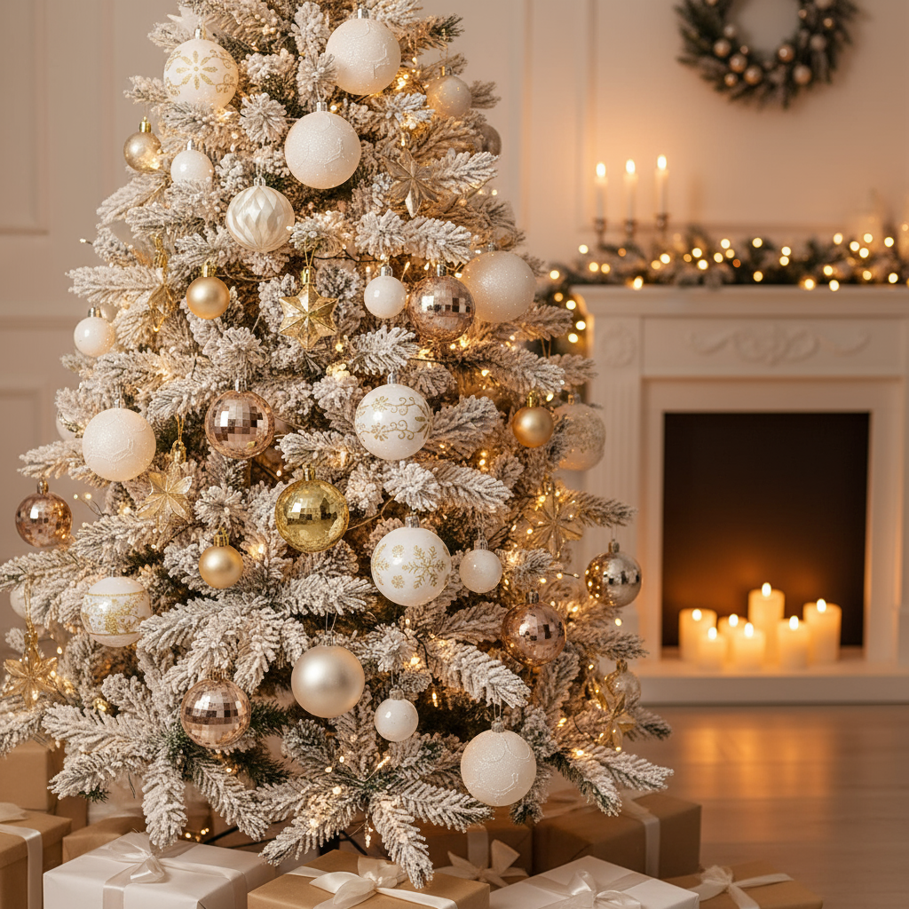 Luxury Winter Christmas Bauble Set, 27 Pieces, White &amp; Gold