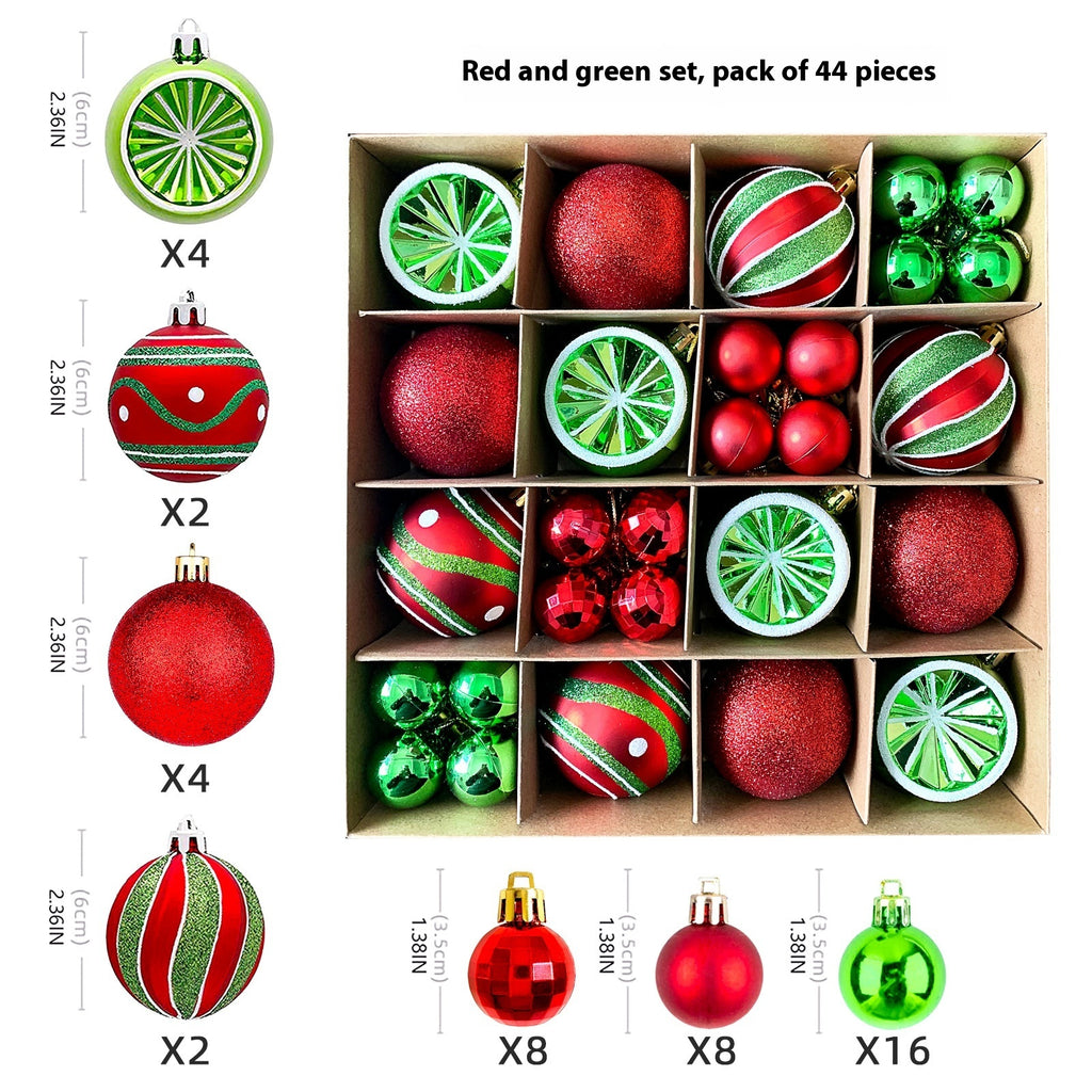 27-Piece Festive Retro Christmas Bauble Set, Red and Green Pop
