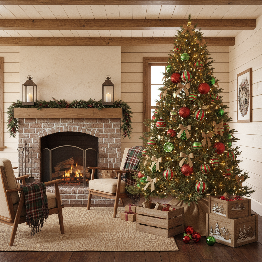 27-Piece Festive Retro Christmas Bauble Set, Red and Green Pop