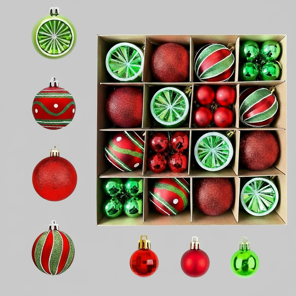 27-Piece Festive Retro Christmas Bauble Set, Red and Green Pop