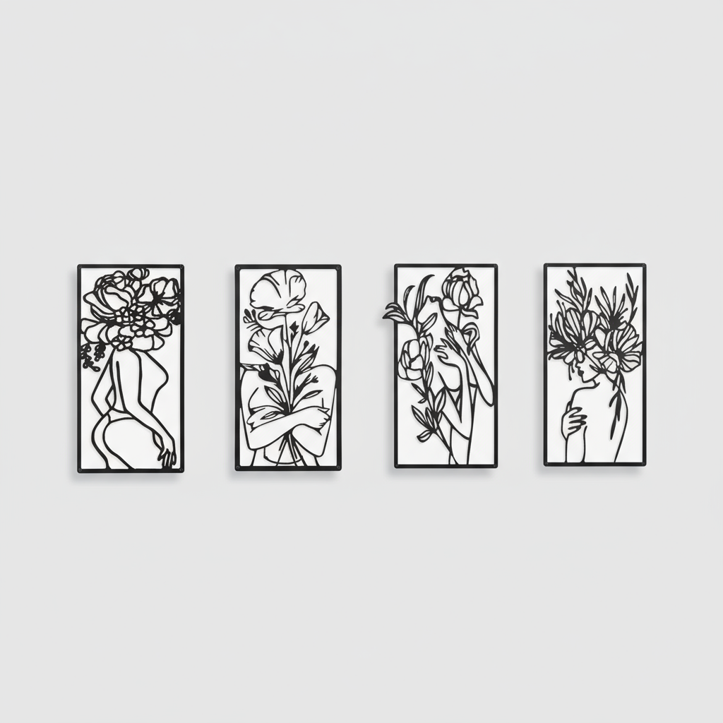 Wall Decoration Bouquet of Eternal Roses Line Art Floral Metal